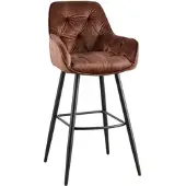 Riess Design barkruk MILANO bruin fluwelen barstoel met Chesterfield quilting - 41962