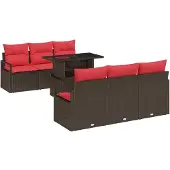 vidaXL Tuinbank Set 7 st 6-Aantal zitplaatsen Bruin en Rood