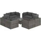vidaXL 9-delige Loungeset met kussens poly rattan grijs