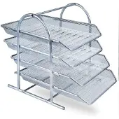 OEM Bureauorganizer, 4-laags, zilverkleurig, documentenhouder van mesh-materiaal