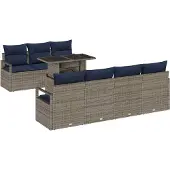 vidaXL Tuinbank Set 8 st 7-Aantal zitplaatsen Grijs en Marineblauw