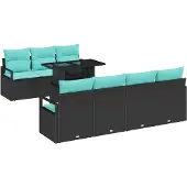 vidaXL Tuinbank Set 8 st 7-Aantal zitplaatsen Zwart en Blauw