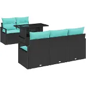 vidaXL Tuinbank Set 6 st 5-Aantal zitplaatsen Zwart en Blauw