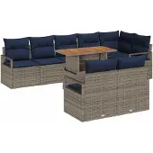 vidaXL Tuinbank Set 9 st 8-Aantal zitplaatsen Grijs en Marineblauw