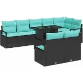 vidaXL Tuinbank Set 9 st 8-Aantal zitplaatsen Zwart en Blauw