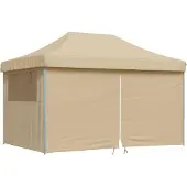 vidaXL Partytent inklapbaar pop-up met 4 zijwanden beige