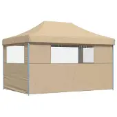 vidaXL Partytent inklapbaar pop-up met 3 zijwanden beige