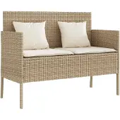 vidaXL Tuinbank met kussens poly rattan beige