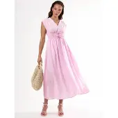 Busem V-hals Midi Jurk met Strikdetails