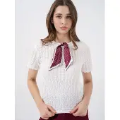 Big Dart Gestructureerde Coltrui Blouse met Sjaaldetails