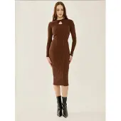 Hiccups for Kids Geribbelde Gebreide Midi-jurk met Choker Kraag