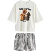 Next Korte pyjama antraciet / zwart / wit