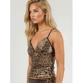 Busem Getailleerde Leoprint Sequinkam met V-hals