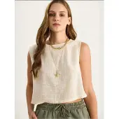 Bianco Linnenmix Korte Crew Neck Blouse