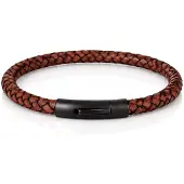LGT JWLS LGT Jewels leren armband Stalen sluiting Bruin Zwart-23cm