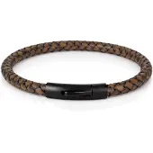 LGT JWLS LGT Jewels leren armband Stalen sluiting Donkerbruin Zwart-23cm