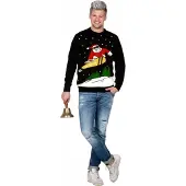 Wilbers Kersttrui zwart snowboard Santa