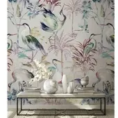 Overig Fotobehang Reigers - Roze - Groen - Paars - Blauw - Geel - 2,70m X 53cm