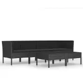 vidaXL 6-delige Loungeset met kussens poly rattan zwart