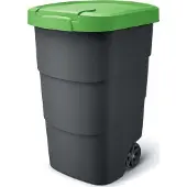 Prosperplast Tuinpot met wielen, model WHEELER, antracietkleurig met een groen deksel, inhoud 90 liter
