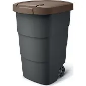 Prosperplast - Wheeler - Grote Afvalbak met wielen 90L - Bruin / Kunststof