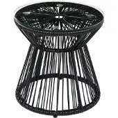 Aosom Ratten Beistelltisch Eisen, PE-Rattan, Glas Schwarz
