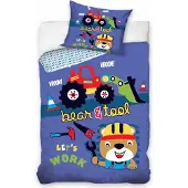 Carbotex Beddengoed voor kinderen, 160x200 cm, met graafmachine, bouwthema, katoen