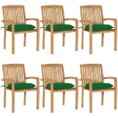 vidaXL Tuinstoelen stapelbaar 6 st met kussens massief teakhout