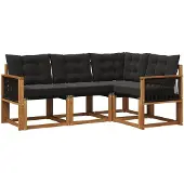vidaXL Buiten bank set 4 st Naturel en Zwart