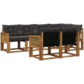 vidaXL Buiten bank set 7 st Naturel en Zwart