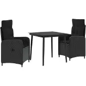vidaXL Sofa Tafel Set 3 st Zwart PE rotan en poedergecoat staal