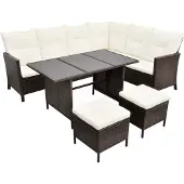 vidaXL 4-delige Loungeset met kussens poly rattan bruin