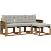 vidaXL Buiten bank set 4 st Naturel en lichtgrijs