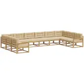 vidaXL Buiten bank set met kussen 10 pcs Wit en Beige