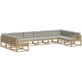 vidaXL Buiten bank set met kussen 10 pcs Wit en Lichtgrijs