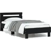 vidaXL Bedframe met hoofdeinde bewerkt hout zwart 90x200 cm