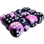 Chessex Gemini Black-Pink/white D6 16mm Dobbelsteen Set (12 stuks)