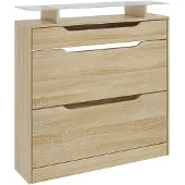 HOMCOM neerklapbare schoenenkast - Spaanplaat - 89x23x96cm - Eikenhout