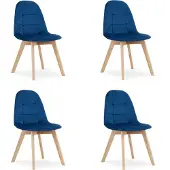 Leobert BORA Velvet Design Stoelen – Set van 4 – Marineblauw Fluweel – Scandinavisch Design – Beukenhouten Poten – Max. 120 kg