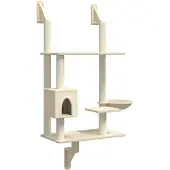 Syfax Kattenmeubel wandgemonteerd met krabpaal 153 cm crèmekleurig