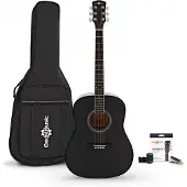 Gear4Music Dreadnought Left Handed Acoustic Guitar & Accessory Pack by Black