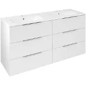 Sapho CIRASA wastafelonderkast met dubbele wastafel, 141x77x46 cm, 3x voetstuk, glanzend wit