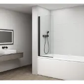 Polysan Black draaibaar badscherm 650mm, helder glas