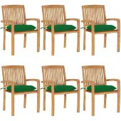Syfax Tuinstoelen stapelbaar 6 st met kussens massief teakhout