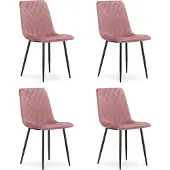Leobert 4 stuks - Stoelen Turin, fluweel, roze, met zwarte poten