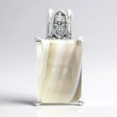 Cavill - Zilveren Hanger - 925 Sterling Zilver - 5,7 Ct Botswana Agaat - 0,05 Ct Witte Topaas - Elegante Baguette Cabochon 22x11 Mm