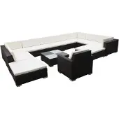 vidaXL 12-delige Loungeset met kussens poly rattan zwart