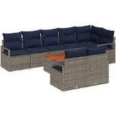 vidaXL Tuinbank Set met kussen 9 pcs Grijs poly rattan