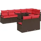 vidaXL Tuinbank Set 9 st 8-Aantal zitplaatsen Bruin en Rood