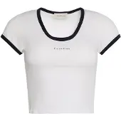 Calvin Klein Ss Monologo Scoop Neck Top Bright White Size: M | T-Shirts Outlet | Dames | Wit